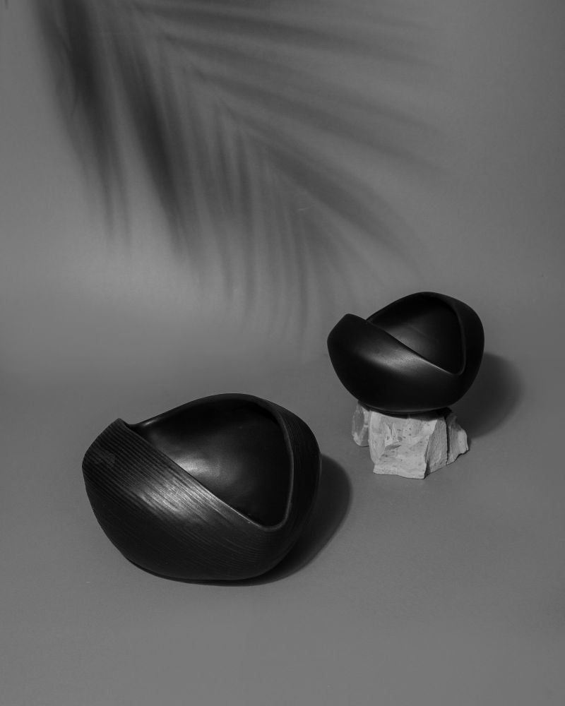 Big & Small Whirl Bowl Main Course Serving Set Matt Black (2 Pieces)