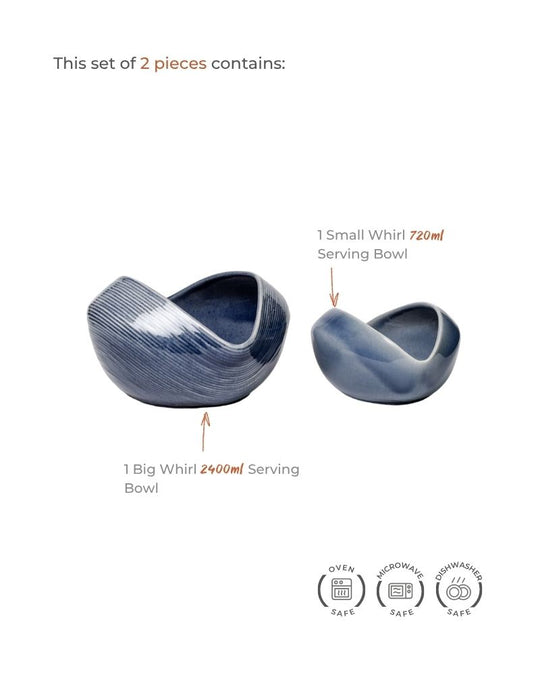 Big & Small Whirl Bowl Main Course Serving Set Stormy Blue (2 Pieces)