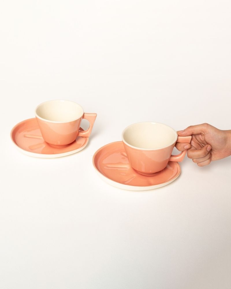 Mojo 350ml Big Coffee Cup and Saucer Set Melon (Set of 2 cups and saucers)