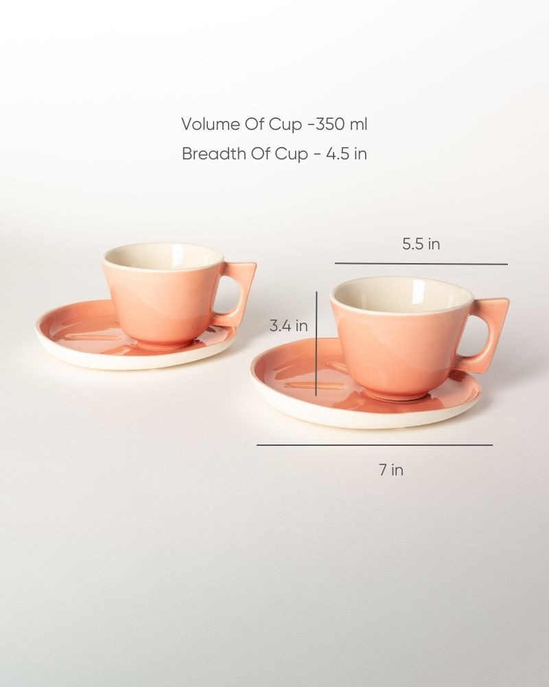 Mojo 350ml Big Coffee Cup and Saucer Set Melon (Set of 2 cups and saucers)