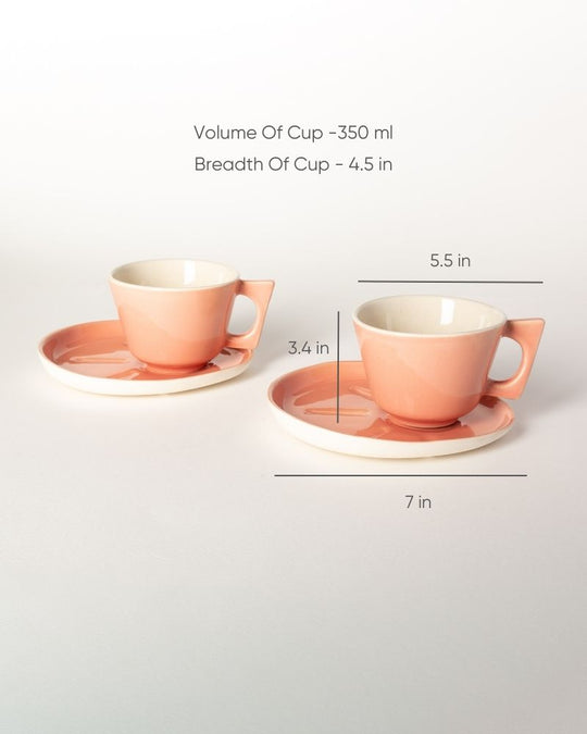 Mojo 350ml Big Coffee Cup and Saucer Set Melon (Set of 2 cups and saucers)