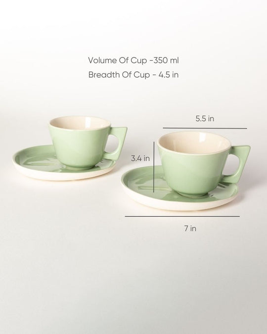 Mojo 350ml Big Coffee Cup and Saucer Set Tea Green (Set of 2 cups and saucers)