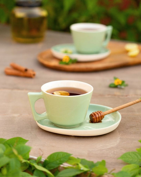 Mojo 350ml Big Coffee Cup and Saucer Set Tea Green (Set of 2 cups and saucers)