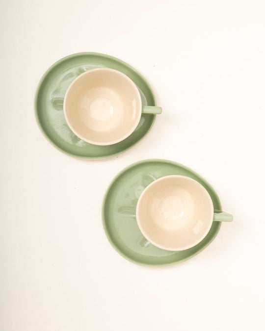 Mojo 350ml Big Coffee Cup and Saucer Set Tea Green (Set of 2 cups and saucers)