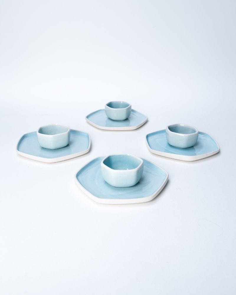 Ware Innovations Mumbai Table Settings Aqua Honeycomb Snack Plate and Bowl Set (8 pieces)