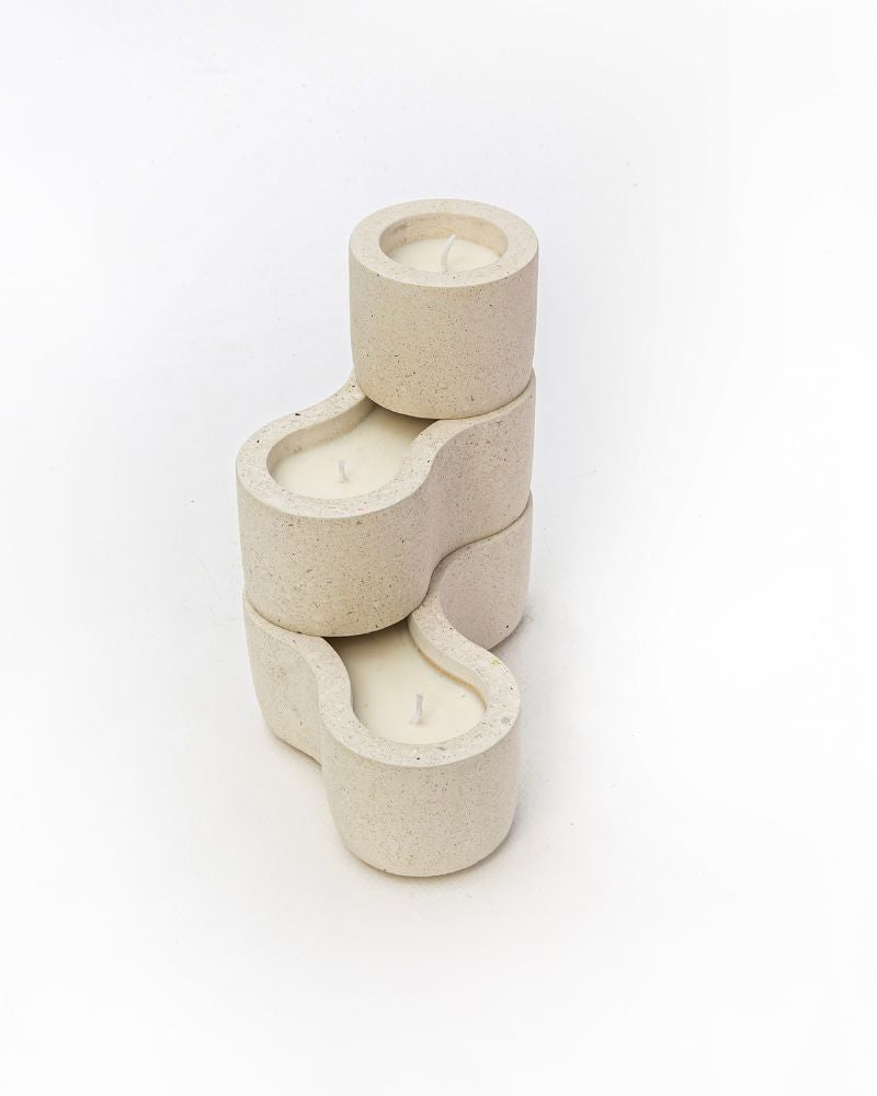 Pivot Cement Candle Stand Set White Unscented  (3 pieces)