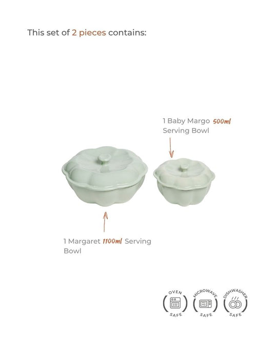 Margaret & Baby Margo Bowl Main Course Serving Set Tea Green (2 Pieces)