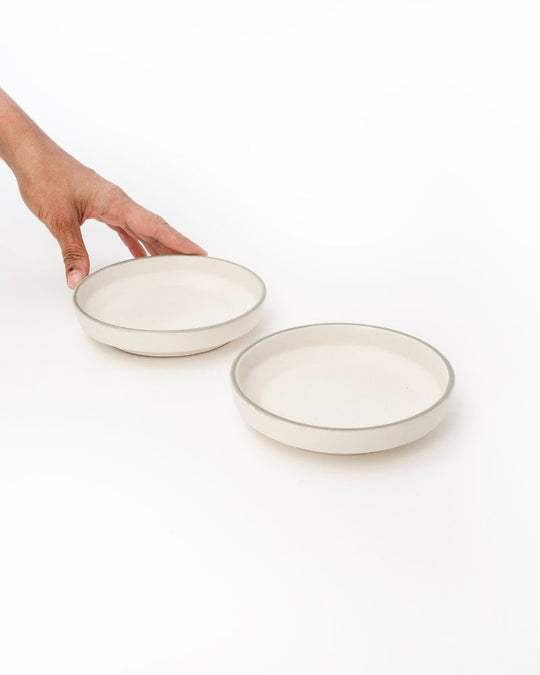 Luna Dessert Plate Sage Green Rim (Set of 2)