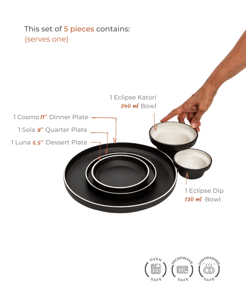 Lunar Dinner Set Matt Black (5 pieces)