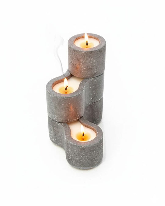 Pivot Cement Candle Stand Set Dark Grey Unscented (3 pieces)