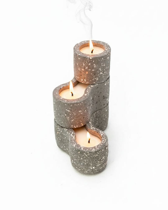 Pivot Cement Candle Stand Set Light Grey Unscented  (3 pieces)