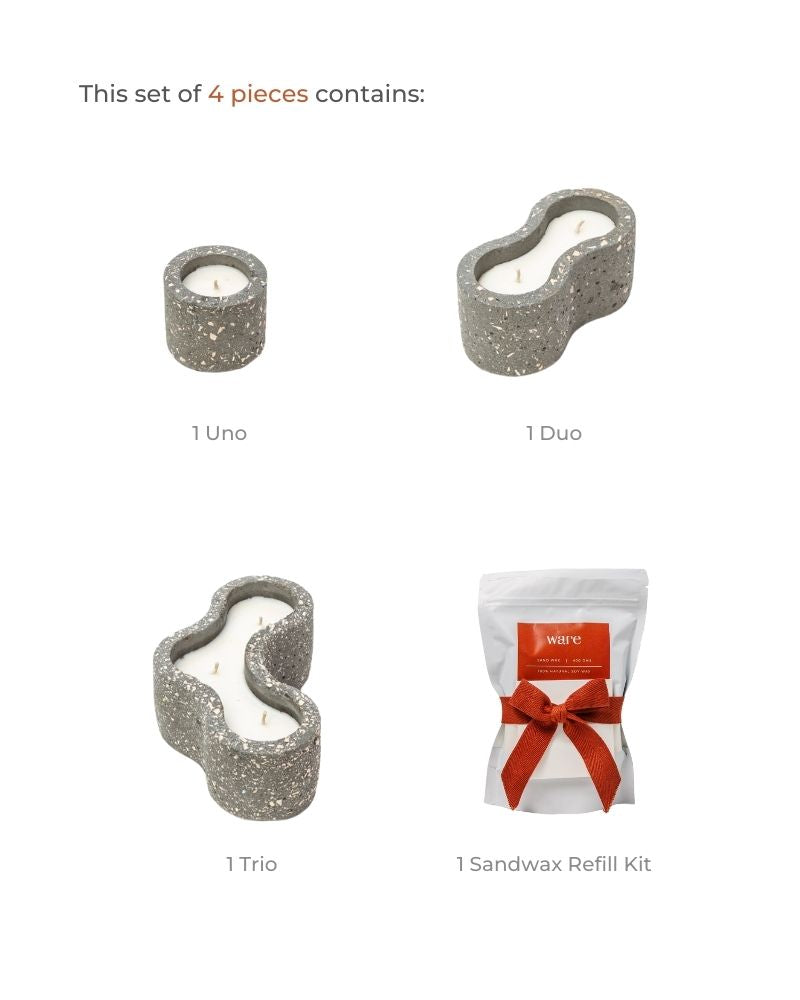 Pivot Cement Candle Stand Set Light Grey Unscented  (3 pieces)