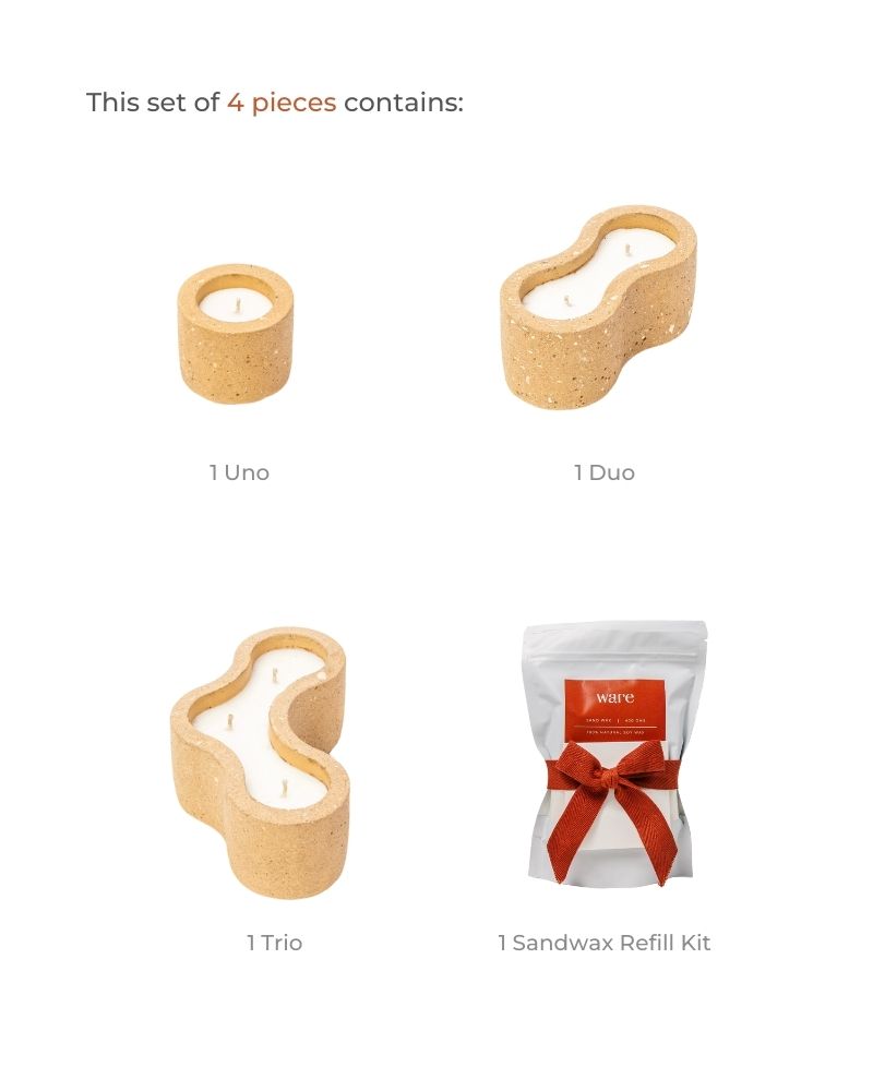 Pivot Cement Candle Stand Set Sandstone Unscented  (3 pieces)
