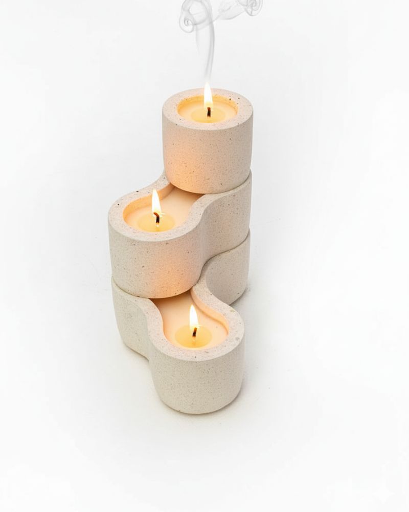 Pivot Cement Candle Stand Set White Unscented  (3 pieces)