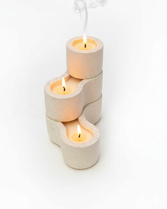Pivot Cement Candle Stand Set White Unscented  (3 pieces)