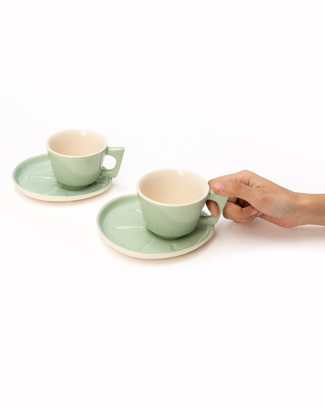 Jojo 215ml Small Coffee Cup and Saucer Set Tea Green (Set of 2 cups and saucers)