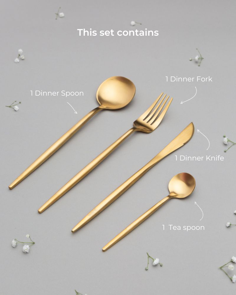 Zuri Cutlery Set Matt Gold (4 Pieces)