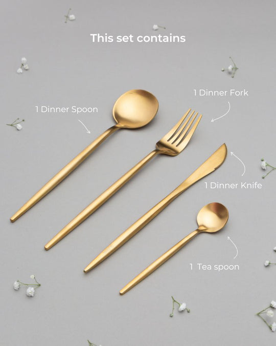 Zuri Cutlery Set Matt Gold (4 Pieces)