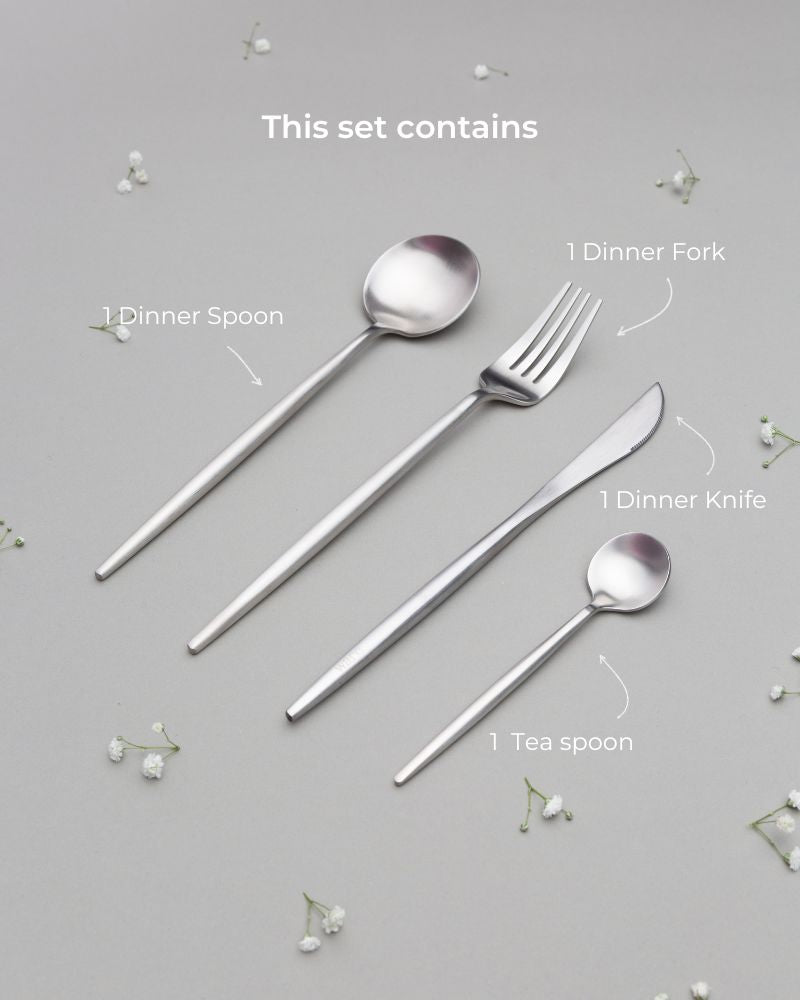 Zuri Cutlery Set Matt Silver (4 Pieces)