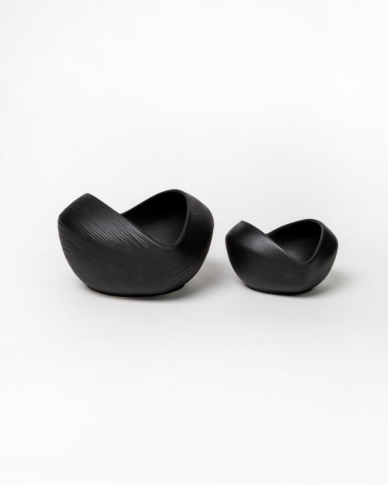 Big & Small Whirl Bowl Main Course Serving Set Matt Black (2 Pieces)