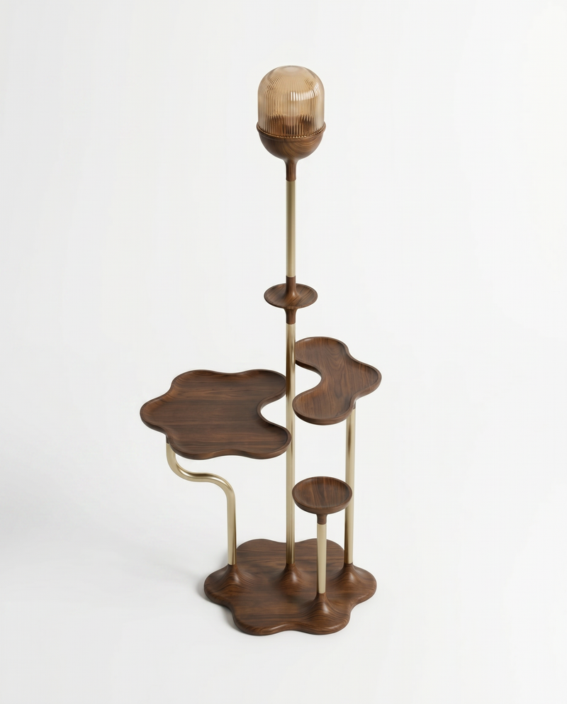 TEAK WOOD - BRASS GLASS