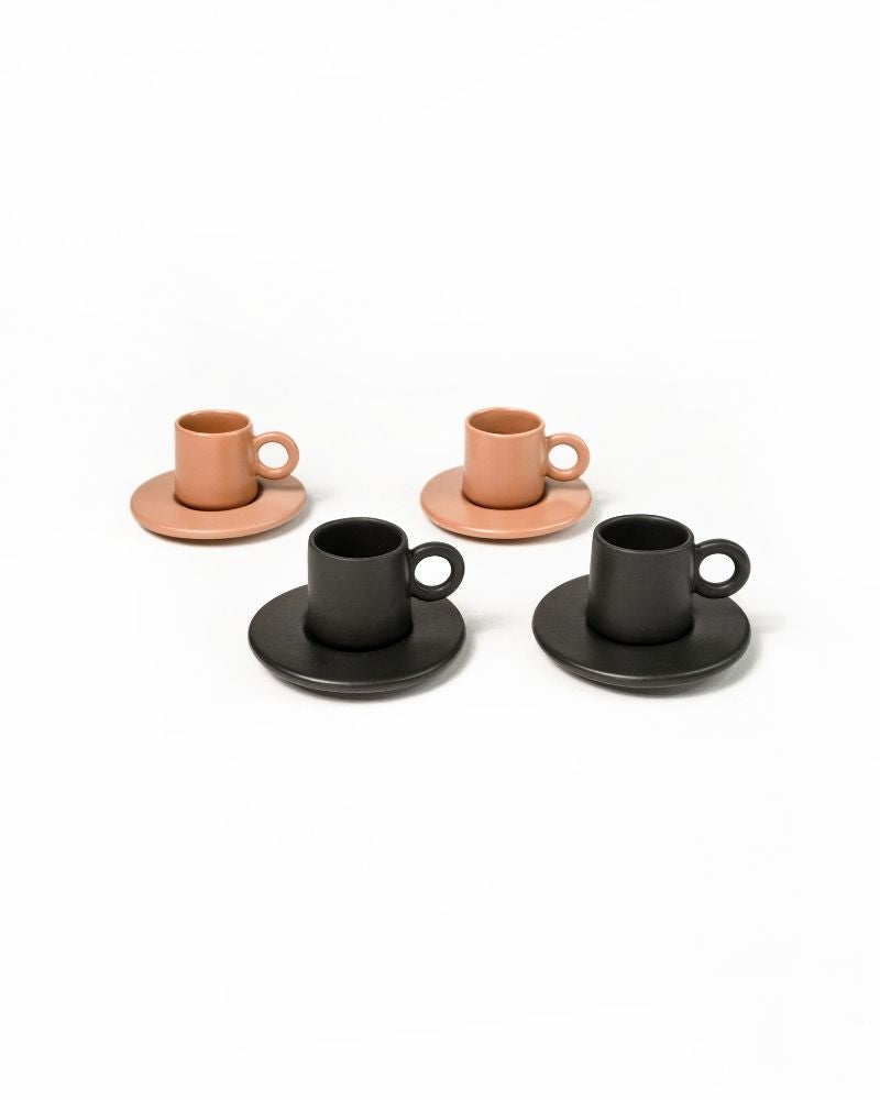 Lilo Cup and Saucer (Set of 4) Matt Black & Matt Tan - Gift Set