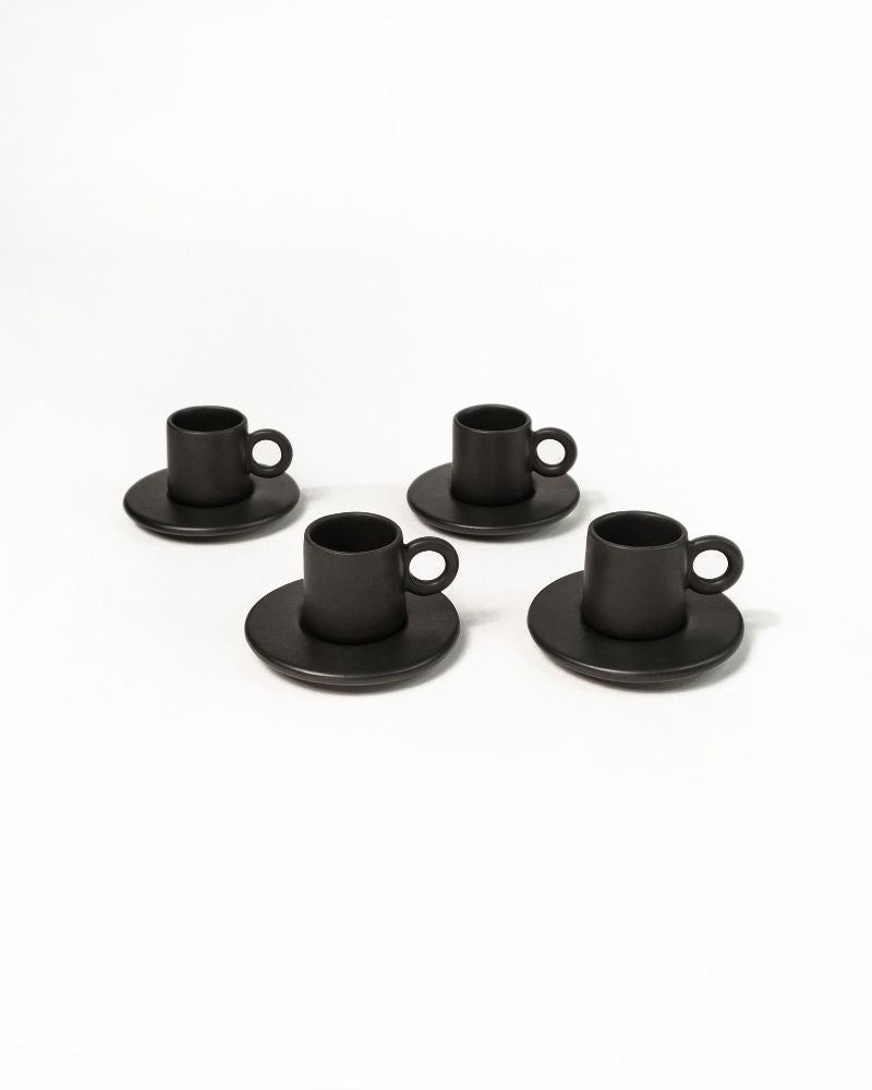 Lilo Cup and Saucer (Set of 4) Matt Black - Gift Set