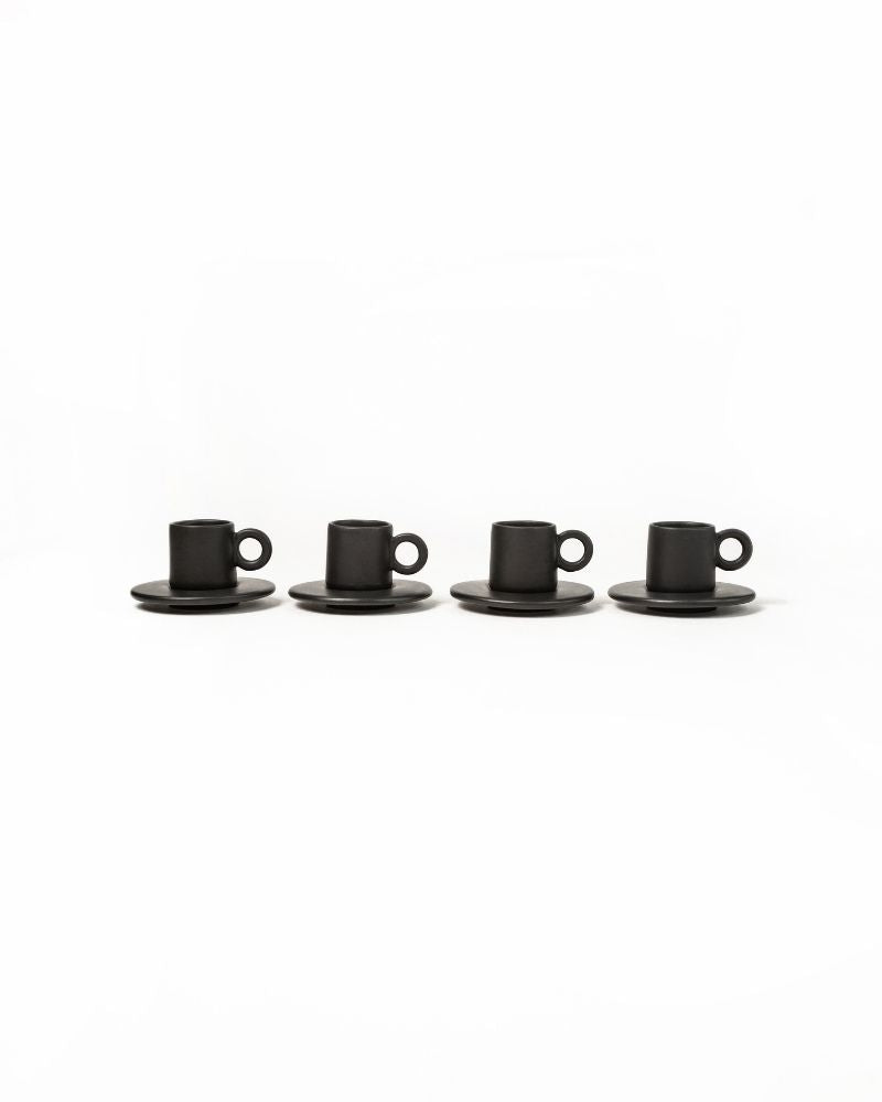 Lilo Cup and Saucer (Set of 4) Matt Black - Gift Set
