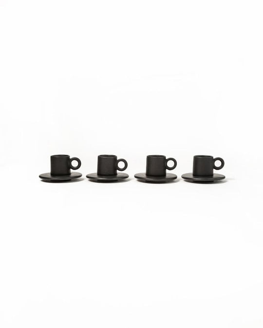 Lilo Cup and Saucer (Set of 4) Matt Black - Gift Set