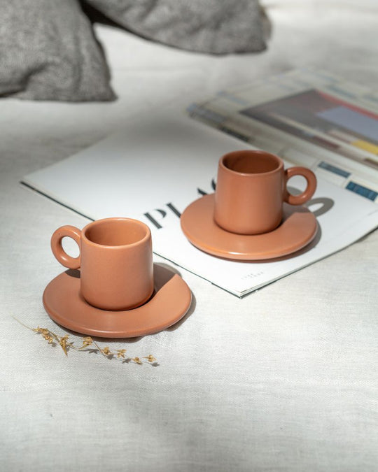 Lilo 90ml Espresso Cup & Saucer Set Tan (Set of 2)
