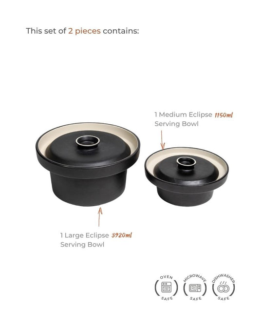 Medium & Large Eclipse Serving Bowl Main Course Serving Set Matt Black (2 Pieces)