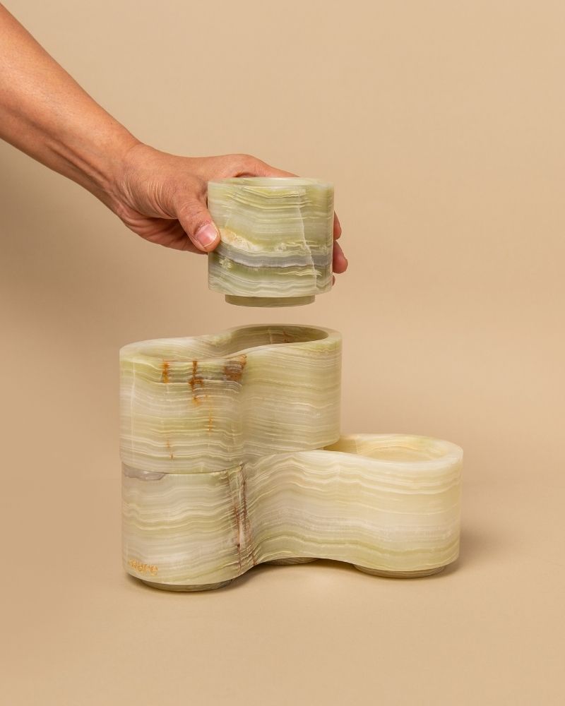 Pivot Marble Candle Stand Onice Verde (3 Pieces)