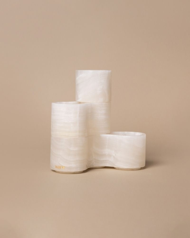 Pivot Marble Candle Stand White Onyx (3 Pieces)