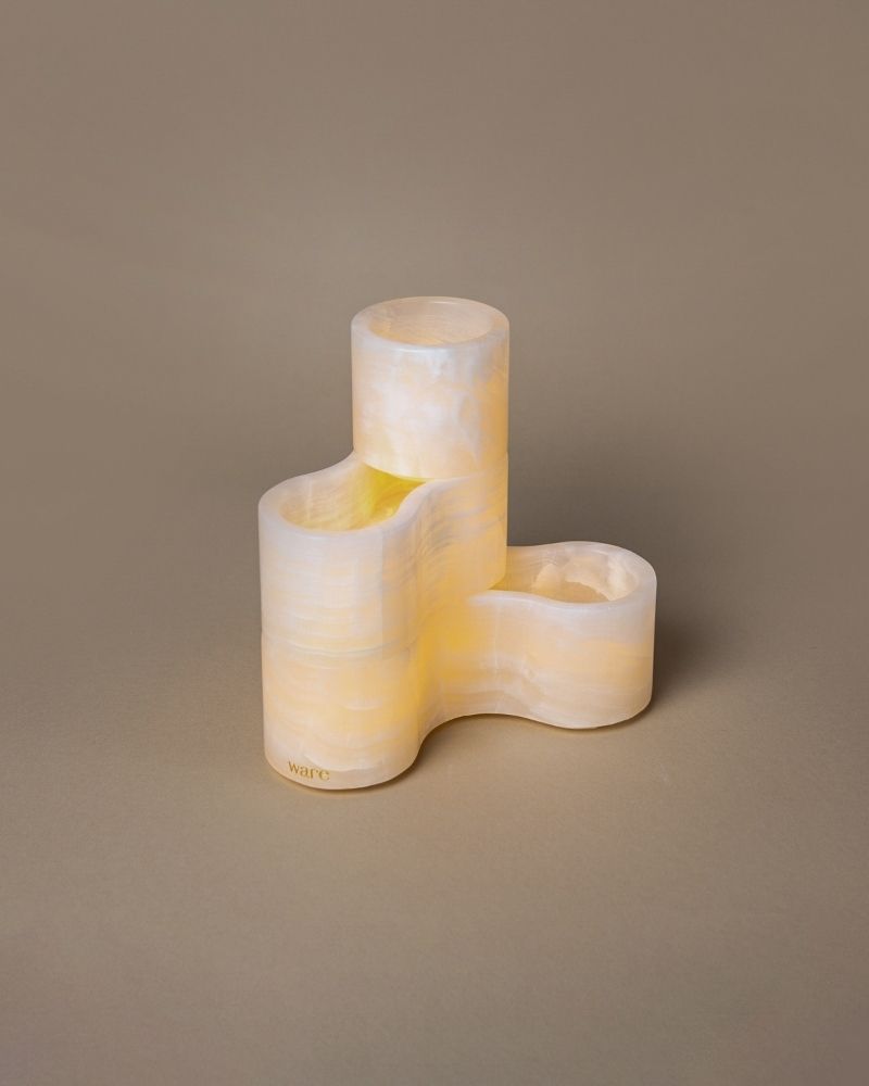 Pivot Marble Candle Stand White Onyx (3 Pieces)