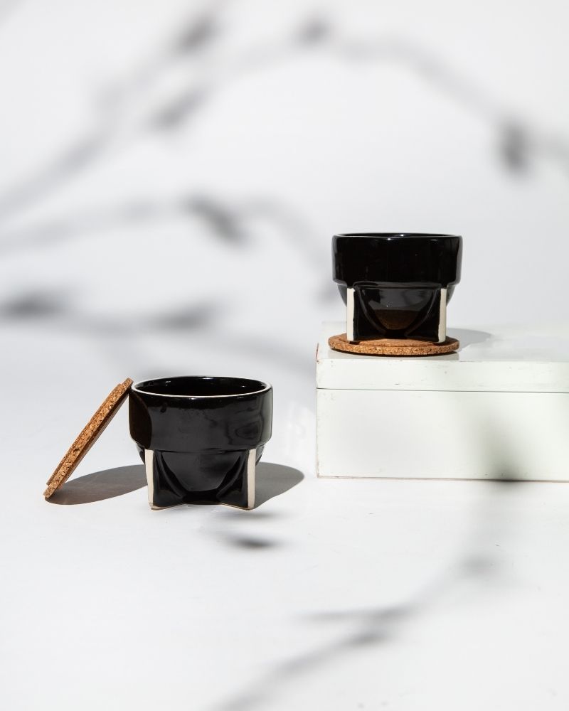 Pod 180ml Cappuccino Cup Gloss Black (Set of 2) - Gift Set