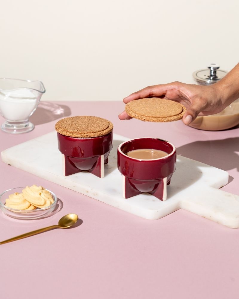 Pod 180ml Cappuccino Cup Gloss Maroon (Set of 2) - Gift Set