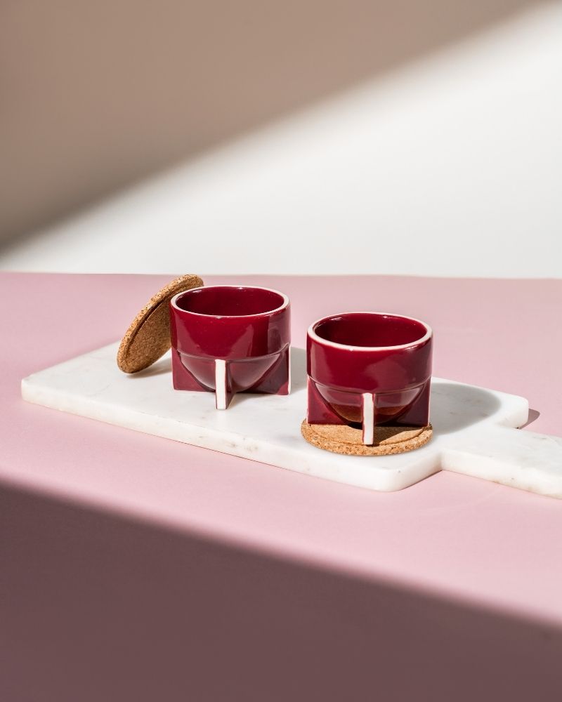 Pod 180ml Cappuccino Cup Gloss Maroon (Set of 2) - Gift Set