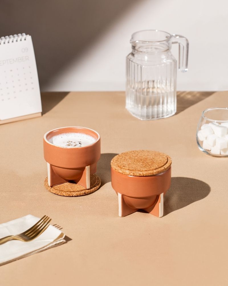 Pod 180ml Cappuccino Cup Matt Tan (Set of 2) - Gift Set