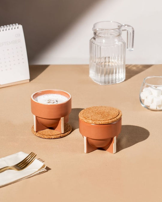 Pod 180ml Cappuccino Cup Matt Tan (Set of 2) - Gift Set