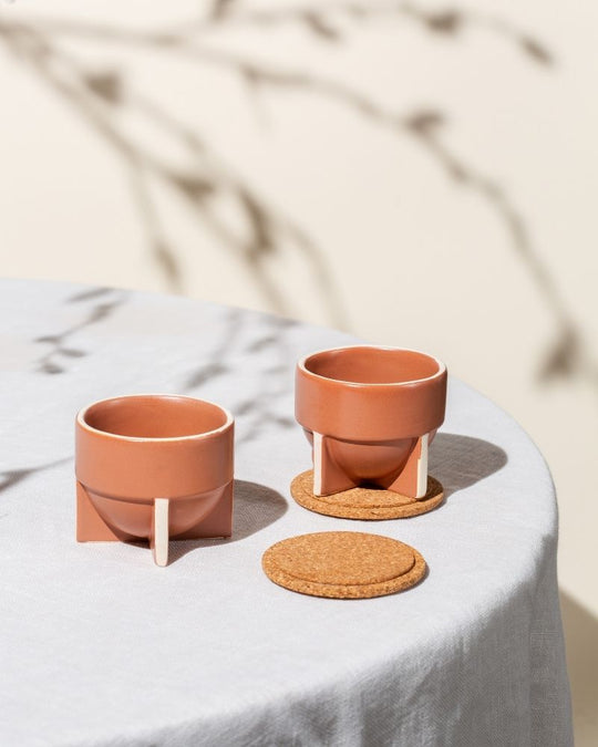 Pod 180ml Cappuccino Cup Matt Tan (Set of 2) - Gift Set