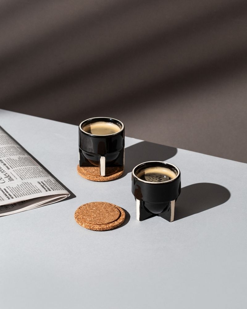 Pod 90ml Espresso Cup Gloss Black (Set of 2) - Gift Set