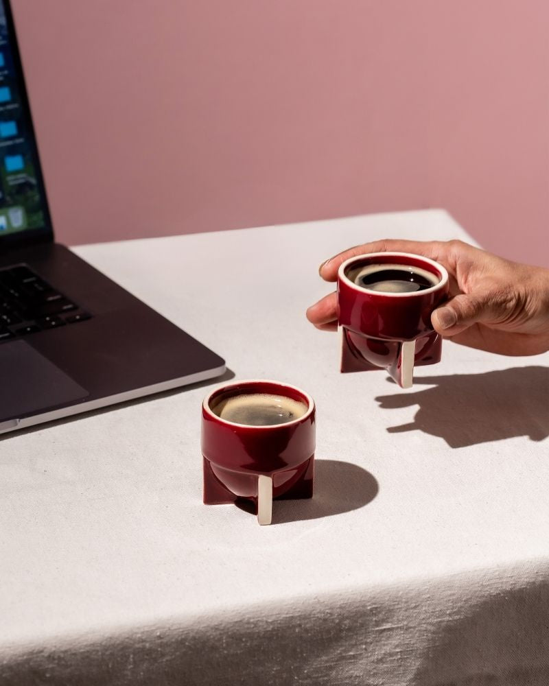 Pod 90ml Espresso Cup Gloss Maroon (Set of 2)