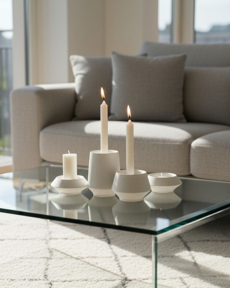 Skive Wide Candle Stand Set White