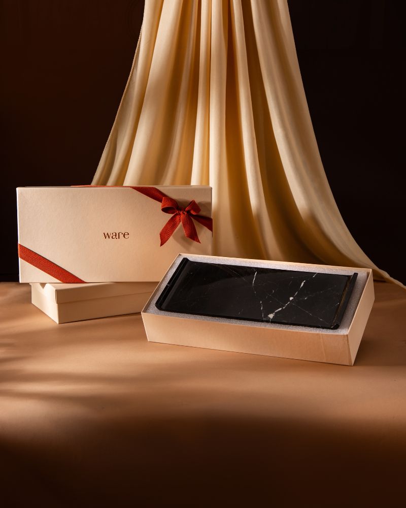 Small Lush Black Marquina Marble Tray - Gift Set