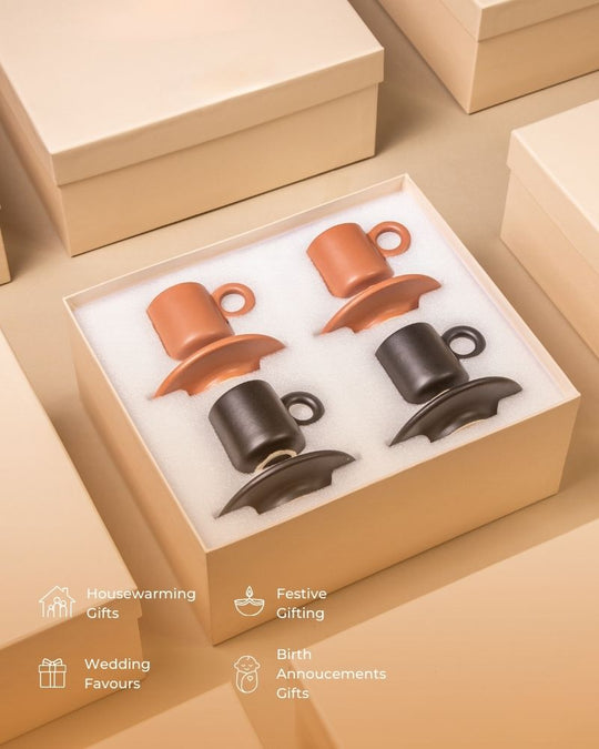 Lilo Cup and Saucer (Set of 4) Matt Black & Matt Tan - Gift Set