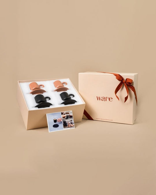 Lilo Cup and Saucer (Set of 4) Matt Black & Matt Tan - Gift Set