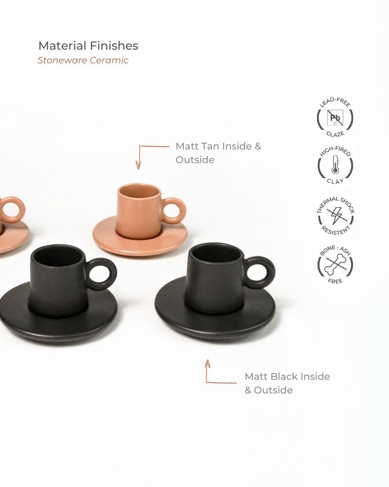Lilo Cup and Saucer (Set of 4) Matt Black & Matt Tan - Gift Set