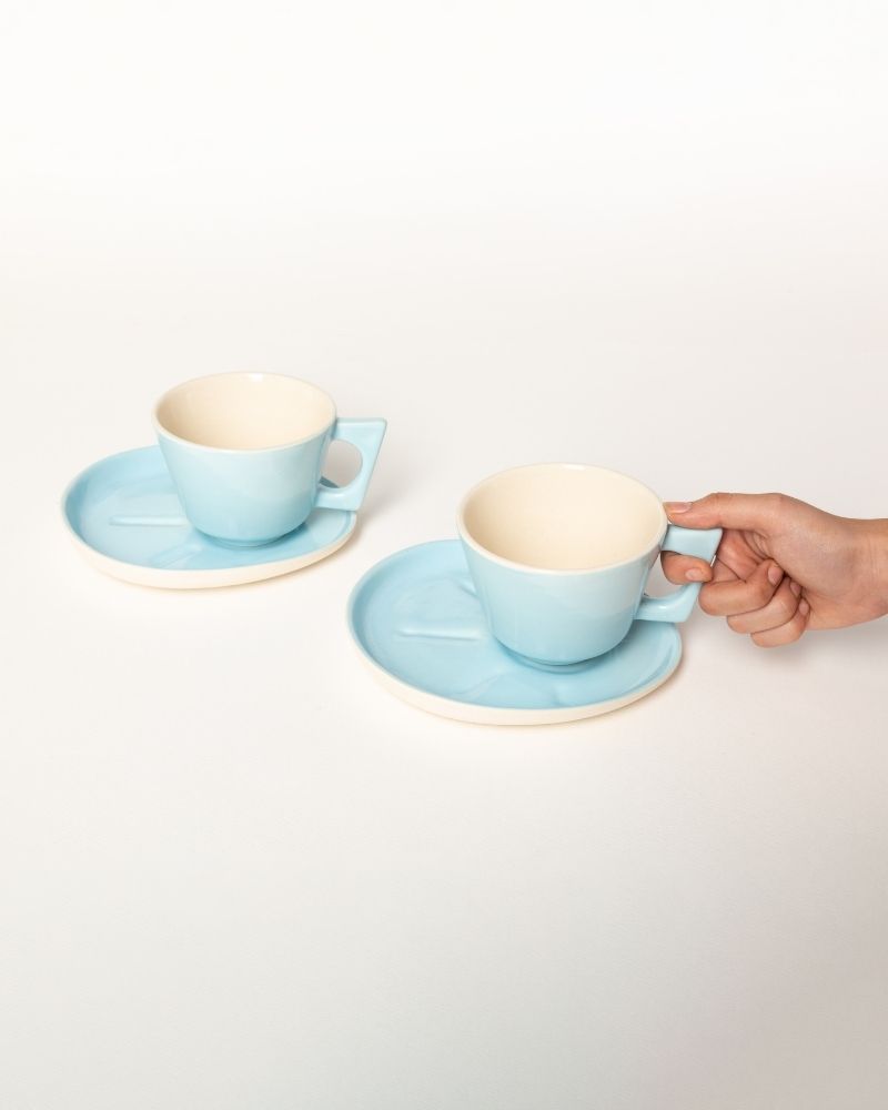 Mojo Big Coffee Cup and Saucer Set Aqua (350 ml) (Set of 2 cups and saucers)