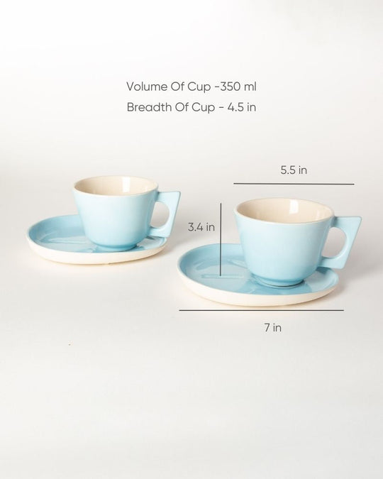 Mojo Big Coffee Cup and Saucer Set Aqua (350 ml) (Set of 2 cups and saucers)