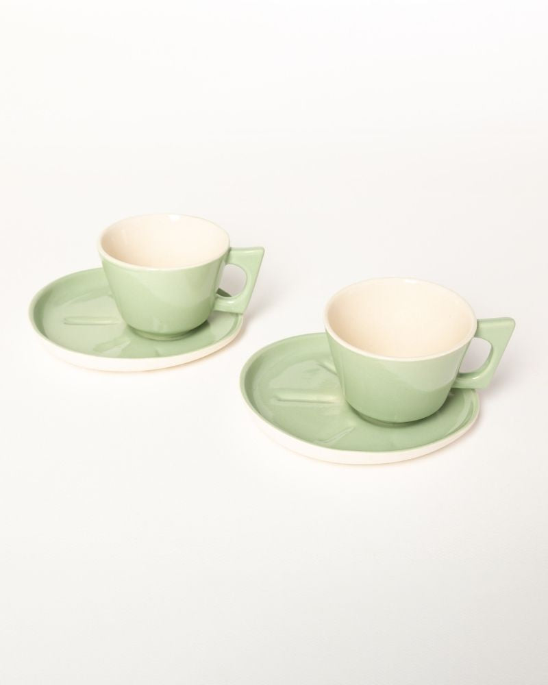 Mojo Big Coffee Cup and Saucer Set Tea Green (350 ml) (Set of 2)